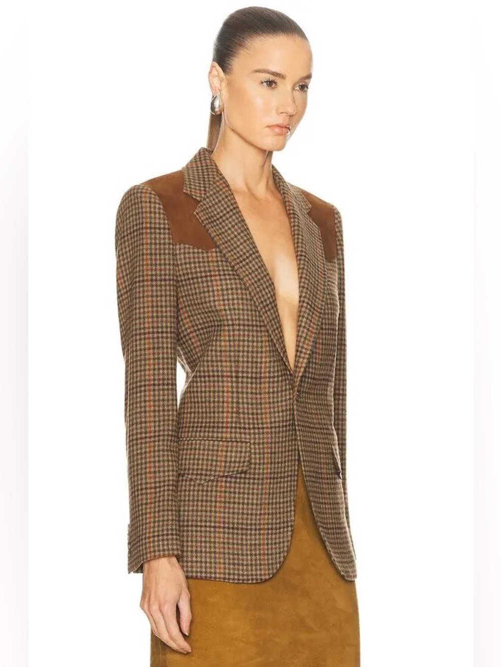 POLO RALPH LAUREN Suede-trim Plaid Wool Blazer in 1927 Olive Multi Houndstooth